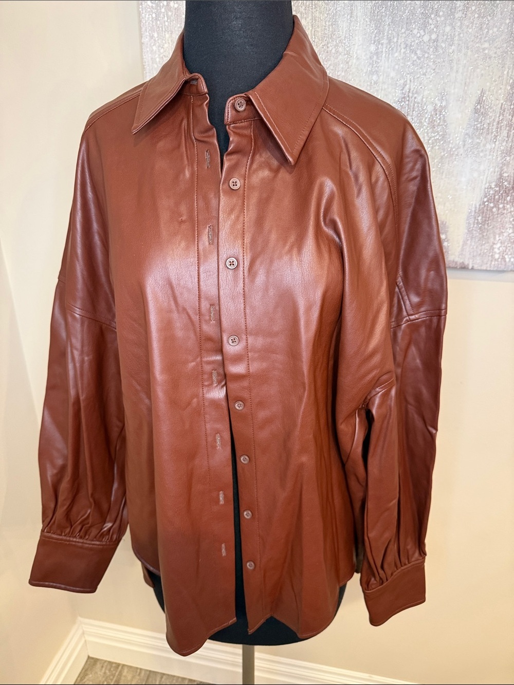 French Connection Brown Leather Button-Up